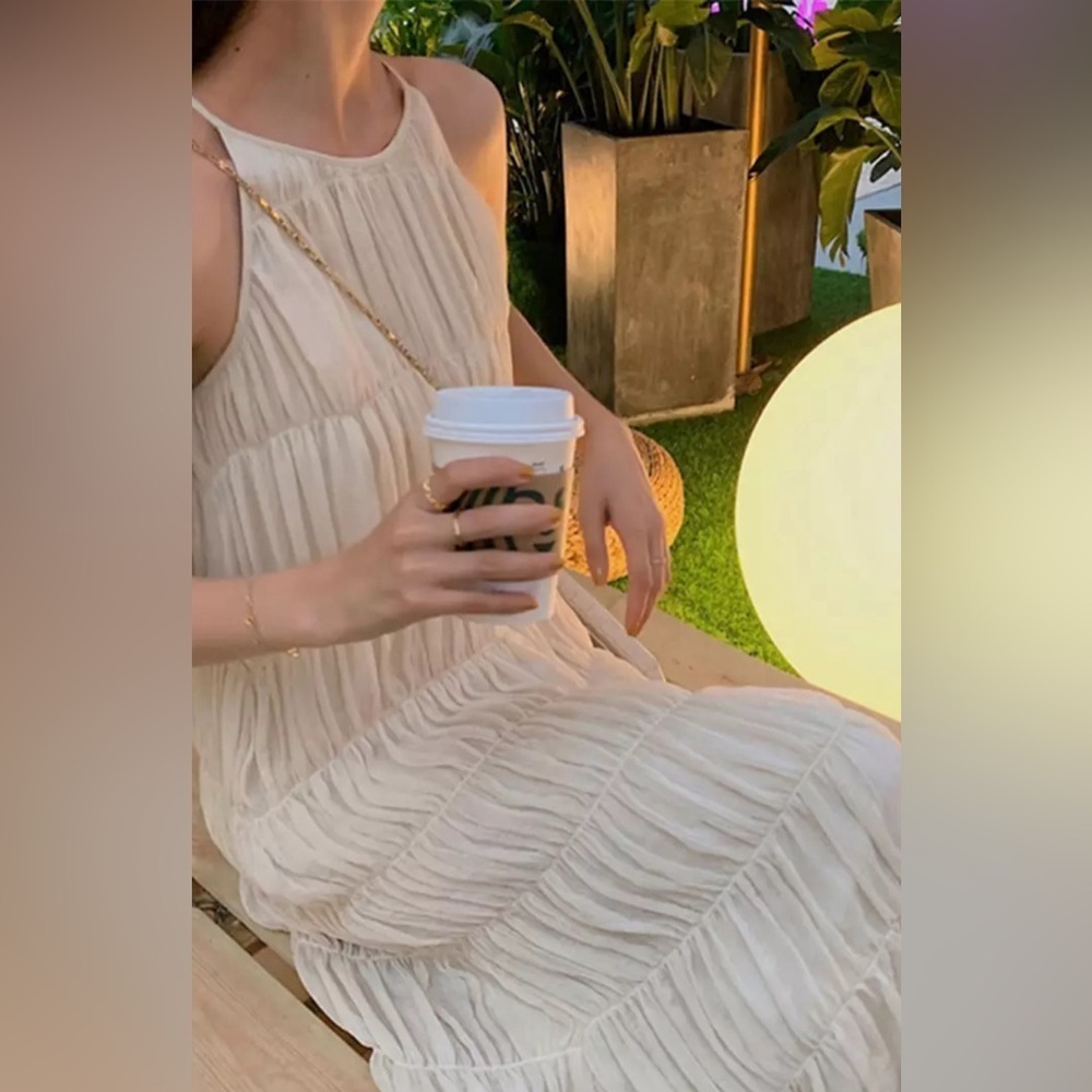 Fanpn - rouched tiered sheer midi dress - Picture 3 of 14